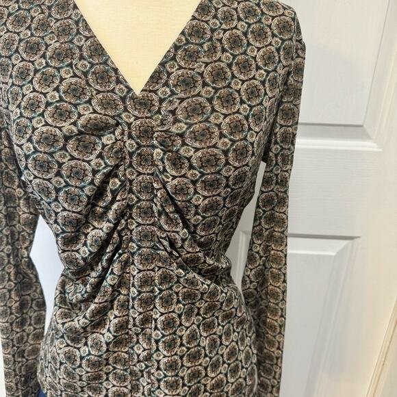 Vintage Y2K 90s Style NY&Co Ruched Mesh Top Brown Medallion Pattern Women's XL - Picture 13 of 14